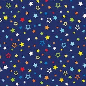 May include: A seamless pattern of colorful stars on a dark blue background. The stars are in various colors, including red, yellow, green, orange, and white, and are scattered across the surface. Some stars are solid, while others have a white outline.