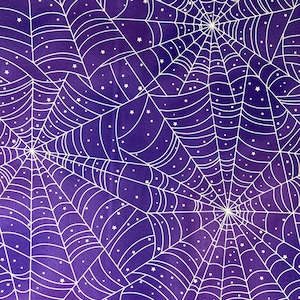 Toiles d'araignées blanches sur violet de Benartex vendues par incréments de 1/2 mètre à partir du boulon