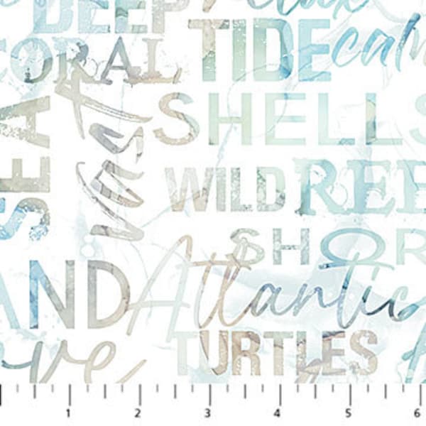 Sea and Ocean Words  On White  DP27099-11 by Deborah Edwards and Melanie Samra from Northcott,  Sea Breeze Collection Sold in 1/2 Yd