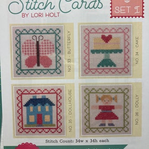 Spring Images Counted Cross Stitch Card Set I by Lori Holt, 4 Individual Summer Images in 1 Pattern and Good for Beginners