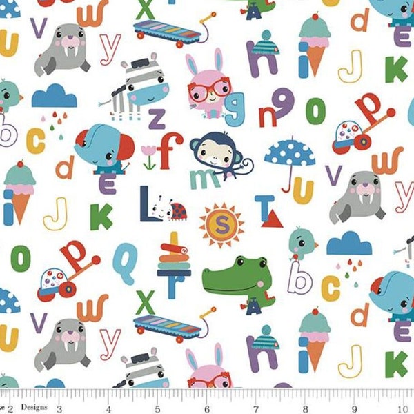 Lets Play Images and Alphabet by Fisher Price Child's Print from Riley Blake on White C11882 Half Yd Increments, Continuous Cut