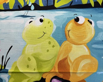 Panneau : Grenouilles dans l'étang de Paul, 36 pouces par 42 pouces Grenouilles fantaisistes par Susybee de Clothworks Vendu par panneau