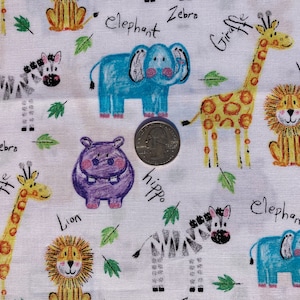 Colorful Friends Animal Drawings on White from Riley Blake, Order in 1/2 Yd Increments, Continuous Cut image 1