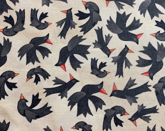 Whimsical Halloween Black Birds on Parchment color background  from Riley Blake Designs C11822 Sold in Half Yd Increments