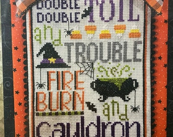 KIT-Toil and Trouble Halloween Counted Cross Stitch Kit on 14 Count Aida from Primrose Cottage Stitches Designed by Lindsey Weight