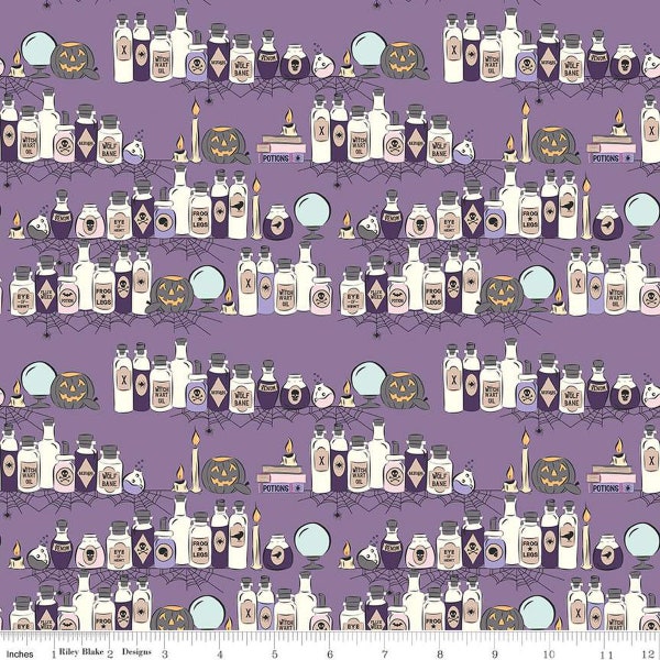 Potions on Purple No C13201 from Spooky Schoolhouse Collection by Riley Blake Designs Sold in Half Yard Increments from the Bolt