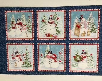 PANEL - Six Snowmen Blocks 10.25 Inch Square In A Single Panel from Henry Glass Called Bundled Up