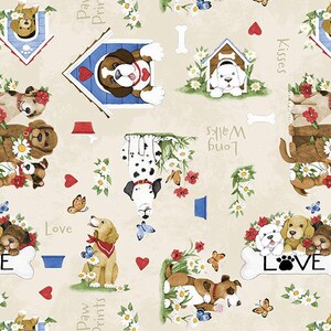 Whimsical Dogs Play Day On Lt Brown from Wilmington Prints  Sold in 1/2 Yds