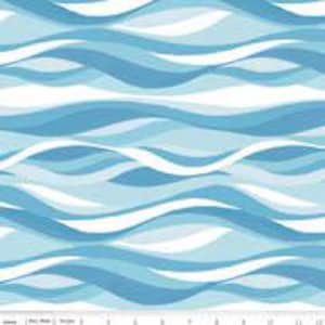 May include: Abstract pattern of blue and white wavy lines, resembling water or ocean waves.