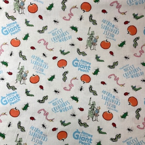 James and the Giant Peach Characters on White, Roald Dahl Story, Sold in Half Yds, Continuous Cut, C7741,  Children&#39;s Story, Riley Blake