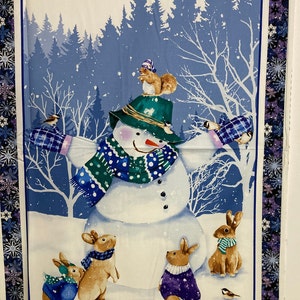 Snowman and Furry Friends Panel 360P-77 Is 23" Wide x 44" Tall from Henry Glass 100%  Cotton Panel Only