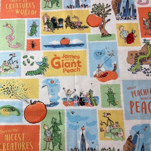 James and the Giant Peach Images, on White, Main Print, Child's Story by Roald Dahl, from Riley Blake, By Half Yard, Continuous Cut, C7740