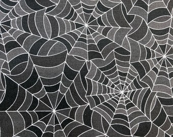 Spider Webs White on Black/Gray on Cotton In Half Yard Increments Continuous Cut  Larger Pieces from Maywood Studios