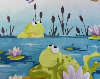Frogs in Paul's Pond Yardage Double bordure imprimée, 22 pouces de haut, haut et bas SB20407-930 de Clothworks Vendu par incréments de 1/2 yd