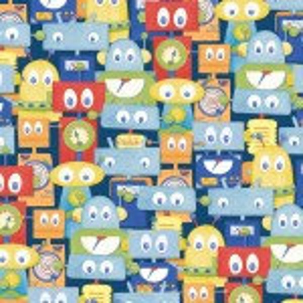 Robots Scattered  on Width of Fabric by Wilmington Prints Sold in Half Yd Increments