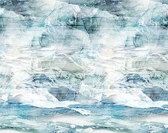Longueur totale de la toundra avec répétition de l'image complète de 25 po. dans des tons de bleu glacier profond à blanc DP28291-42 de Northcott