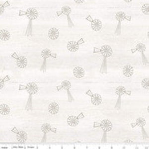 May include: White fabric with a repeating pattern of gray windmills. The windmills are stylized and have a simple design.