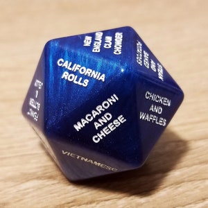 Custom Food Dice D20, Foodie, Movie, Activity, DnD, Date Night, Birthday/Anniversary, Personalized Gift, Stocking stuffers, Mother's Day