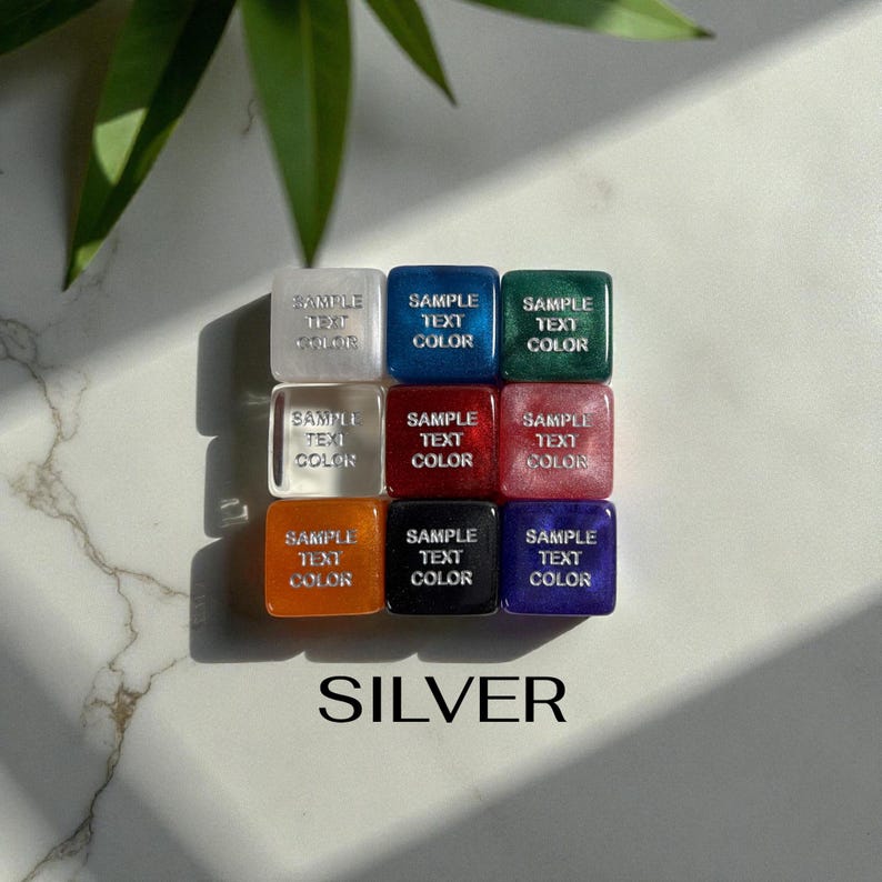 Custom Dice, Large 22mm Activity Dice: Personalized D6, Engrave on all 6 faces, Date Night Silver Metallic
