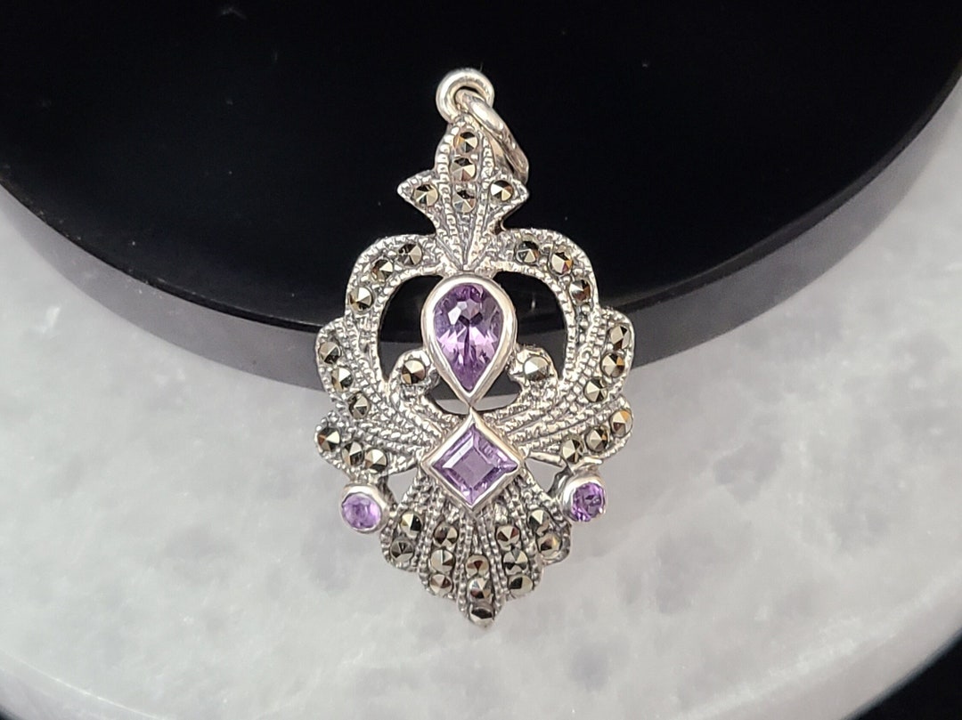 Antique French Art Nouveau Amethyst and Marcasite Sterling Silver ...