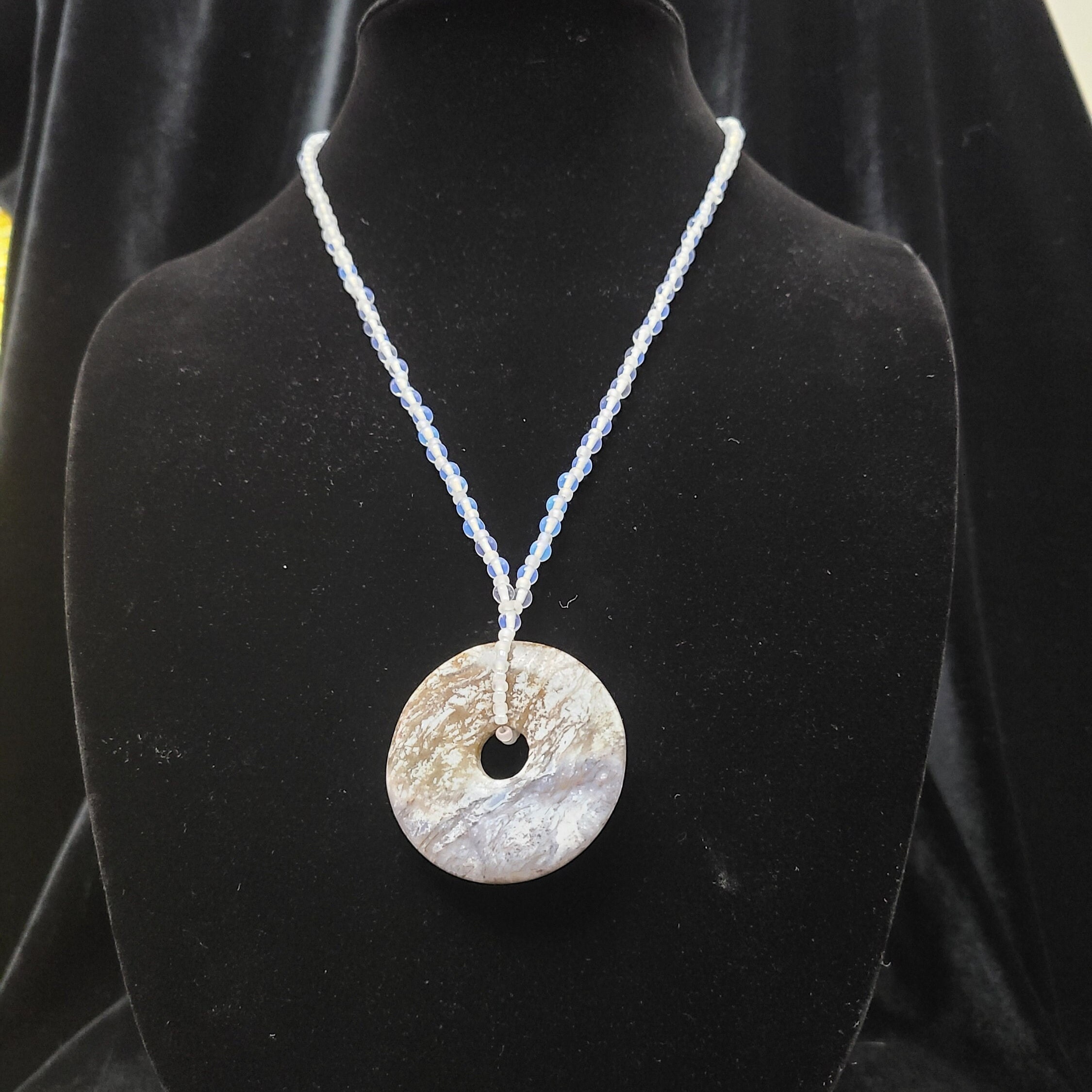 Reticulated Peruvian Snow Quartz and Picasso Jasper Donut Pendant and Moonstone Necklace (c. 1970s)