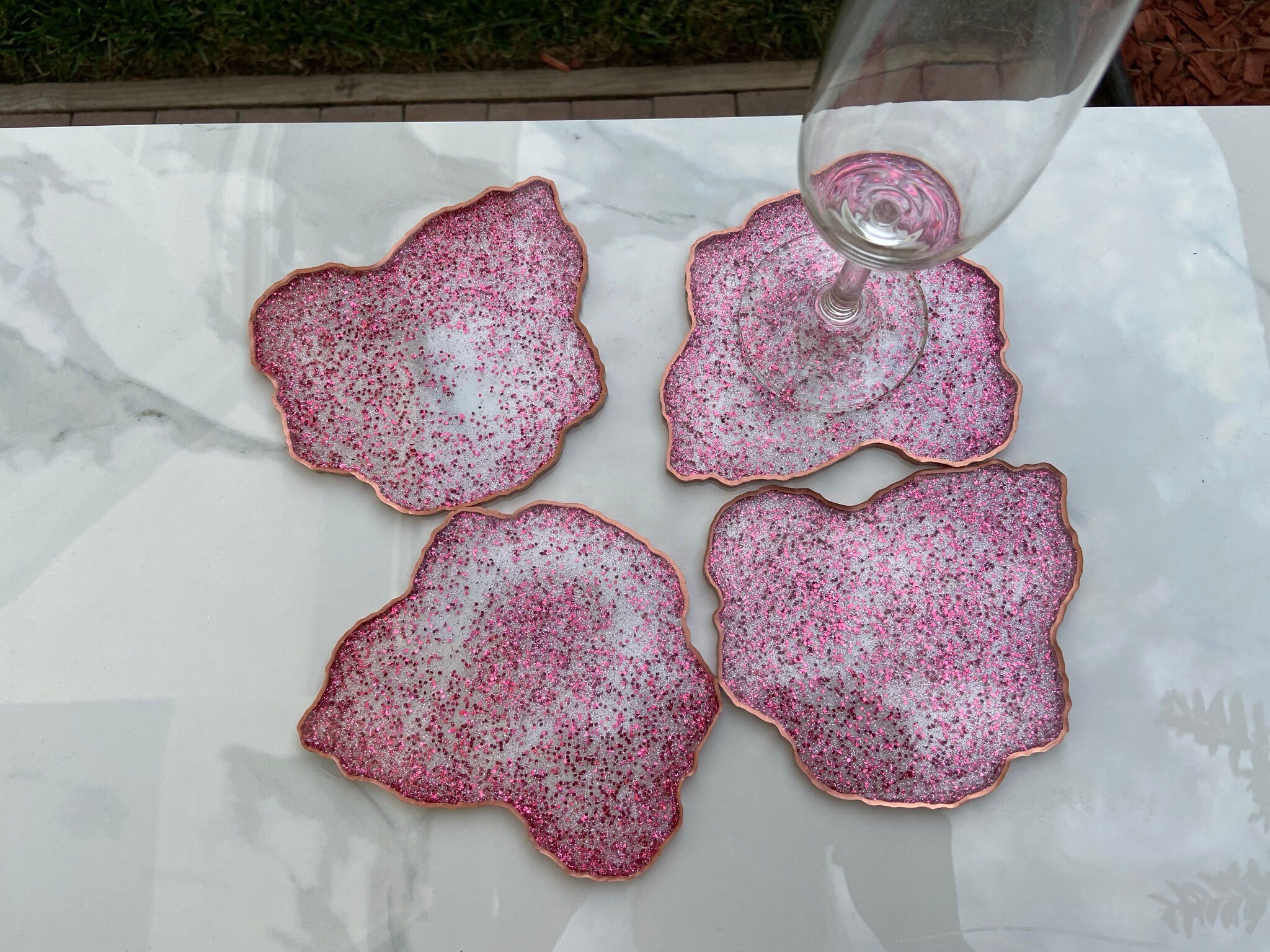 Pink Glitter Resin Coaster Set 4 unique drink coasters Etsy
