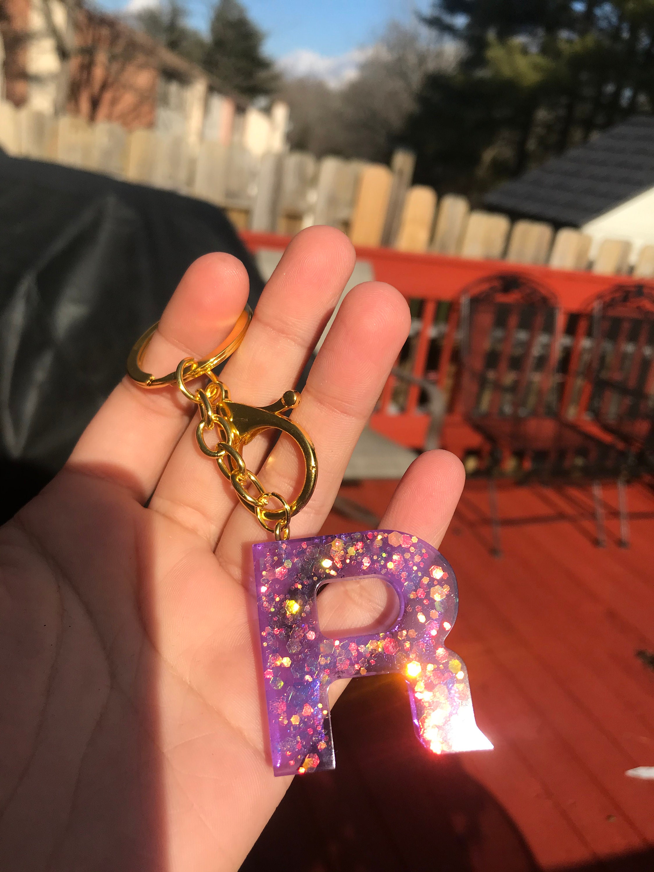 Mystic keychain purple resin with gold flakes. Mystic symbols keychains. Moon  keychain. Butterfly keychain. Heart string keychain.