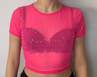 pink neon mesh top