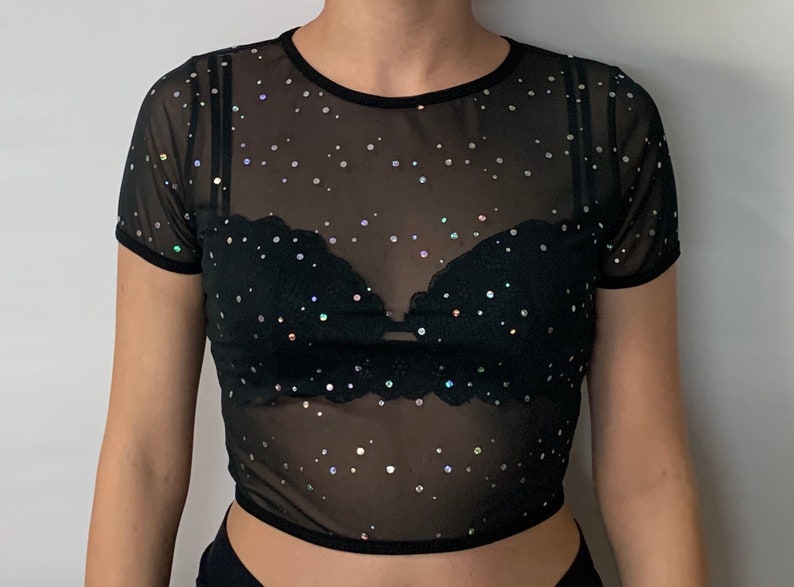 Mesh top with glitter accent | Etsy