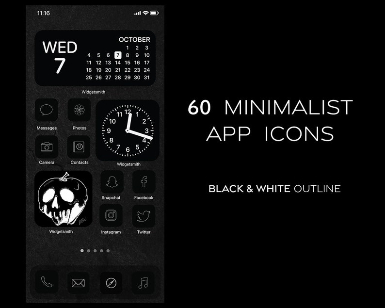 60 iOS 14 Aesthetic Icons Monochromatic Black and White | Etsy
