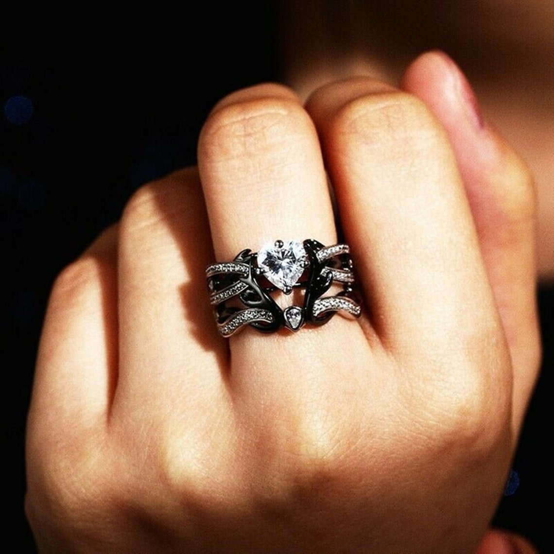 Beautiful Deer Antler Wedding Engagement Ring Set in Sterling Etsy