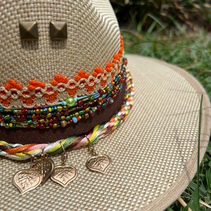 Colombian handMade hat, hearts and beads, Colorful summer hat for women, straw hat , beach hat , Decorated Hat