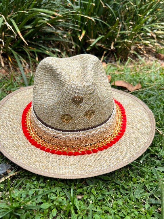 Colombian Handmade Hat, Red Details, Colorful Summer Hat for  display picture 2
