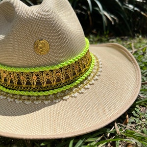 Colombian handMade hat, neon touch ref, Colorful summer hat for women, straw hat , beach hat , Decorated Hat, gift for her, artisan hat