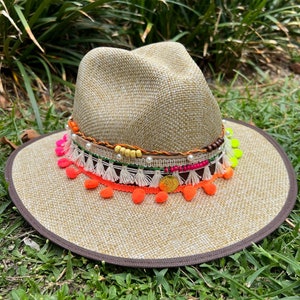 Colombian handMade hat, hearts and beads, Colorful summer hat for women, straw hat , beach hat , Decorated Hat