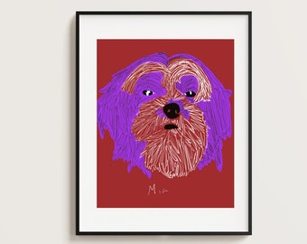 Custom pet portrait from photo, dog portrait, cat portrait, pet portrait, personalized wall art, pet dog memorial gift - digital download