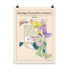 Maryland USA County Name Etymology Poster