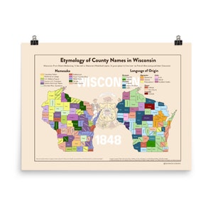 Wisconsin USA County Name Etymology Poster