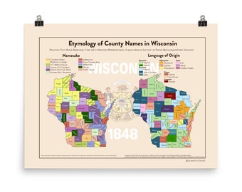 Wisconsin USA County Name Etymology Poster