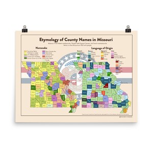 Missouri USA County Name Etymology Poster