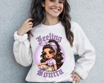 Feeling Pretty Chicana chibi style Shirts & Sweatshirts, Funny Latina Girl Tee, Chicana Graphic Shirt, Mama Latina gift,Latina Sayings Shirt