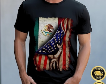 Maglietta con bandiere americane e messicane, maglietta con radici messicane, maglietta latina, maglietta messicano-americana, maglietta con orgoglio latino, maglietta ispanica, messicana