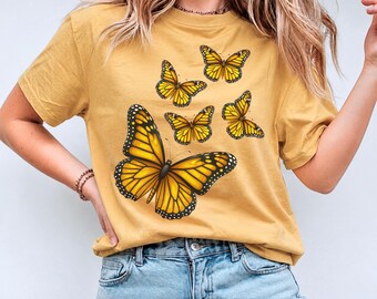 Monarch Butterfly Shirt, Comfort Colors Butterfly Tee, Nature Lover Shirt, Cottagecore Shirt, Gift for Her, Botanical T-Shirt, Summer shirt