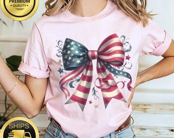 Coquette America Bow Shirt, Coquette 4th July shirt, Patriotic T-Shirt,American Graphic Tee,Coquette Aesthetic,USA Shirt, Memorial Day Shirt