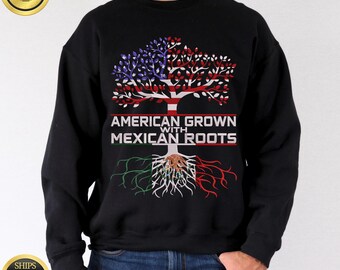 Felpa/camicia American Grown with Mexican Roots, maglietta Latinos Unidos, Latino Pride, maglietta Mexican pride, bandiera messicana, Messico America