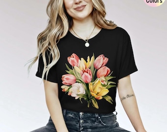 Tulips Bouquet Tee, Tulip Festival Shirt, Tulips Spring Floral TShirt, Trendy Summer shirt, Botanical Tee, Mother Day gift, Garden lover tee