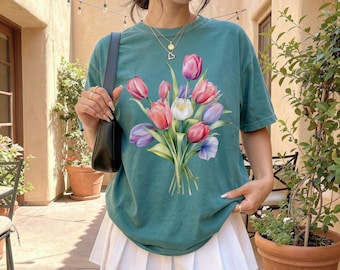 Tulips Shirt | Tulips bouquet Tee| Comfort Colors Tulips Shirt | Tulip Festival Tee | Summer T-shirt | Garden lover's Gift | Wildflowers