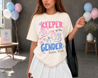 Custom Text Keeper of the Gender Shirt, Gender Reveal Party Shirt, Custom Gender Reveal Tee, Auntie Keeper of the gender Tee, Stork Shirt