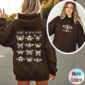 Luna Moth Mystic Moth Hoodie, Gothic Moth Sweatshirt, Luna Moth Aesthetic Hoodie, Witchy Cottagecore Pullover, Vintage Moth Society Hoodie