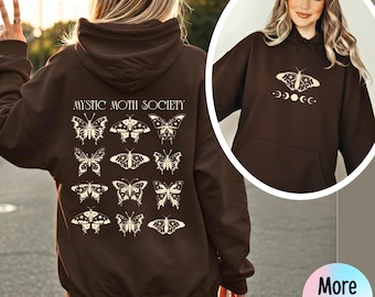 Luna Moth Mystic Moth Hoodie, Gothic Moth Sweatshirt, Luna Moth Aesthetic Hoodie, Witchy Cottagecore Pullover, Vintage Moth Society Hoodie